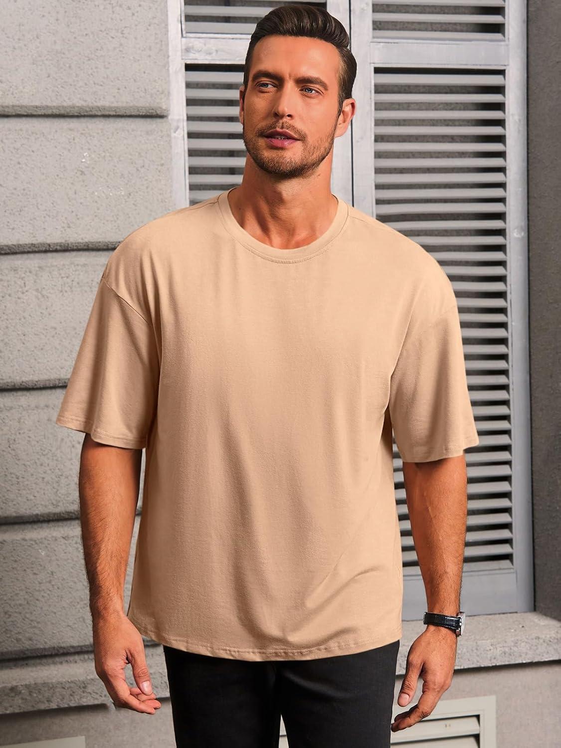 imageRuncati Mens Casual TShirts Short Sleeve Lightweight Oversized Summer Cotton Tee Beach Crew Neck TopsKhaki