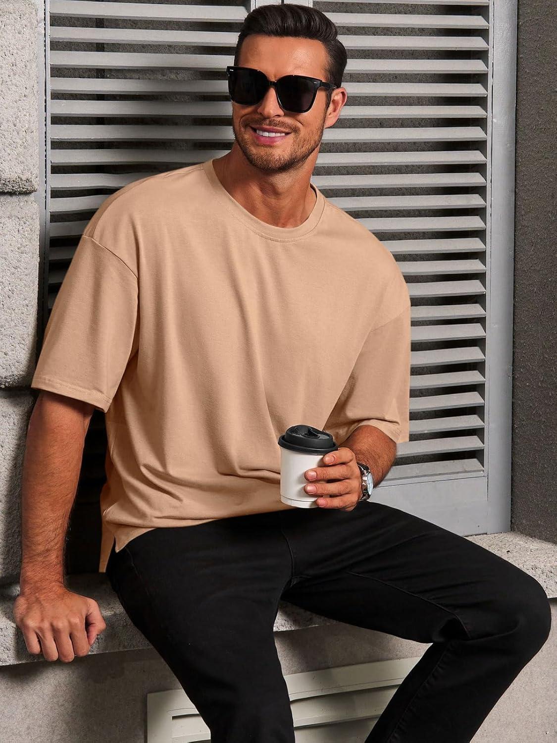 imageRuncati Mens Casual TShirts Short Sleeve Lightweight Oversized Summer Cotton Tee Beach Crew Neck TopsKhaki