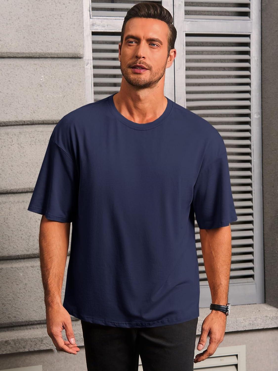 imageRuncati Mens Casual TShirts Short Sleeve Lightweight Oversized Summer Cotton Tee Beach Crew Neck TopsNavy
