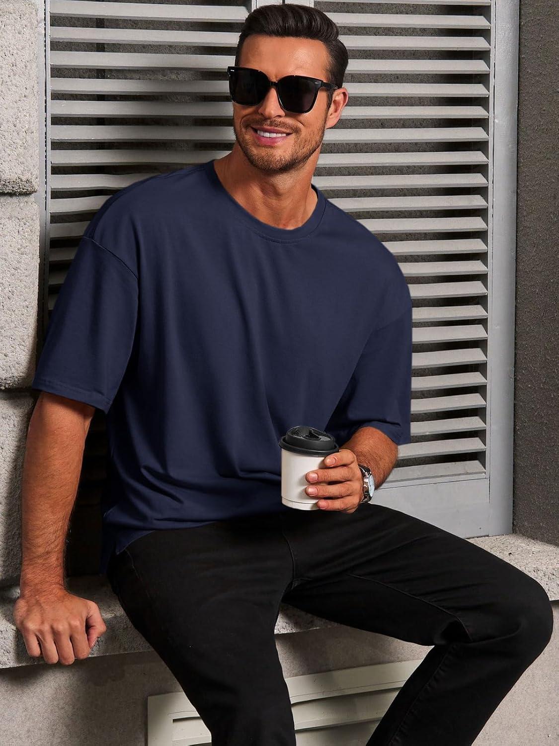 imageRuncati Mens Casual TShirts Short Sleeve Lightweight Oversized Summer Cotton Tee Beach Crew Neck TopsNavy