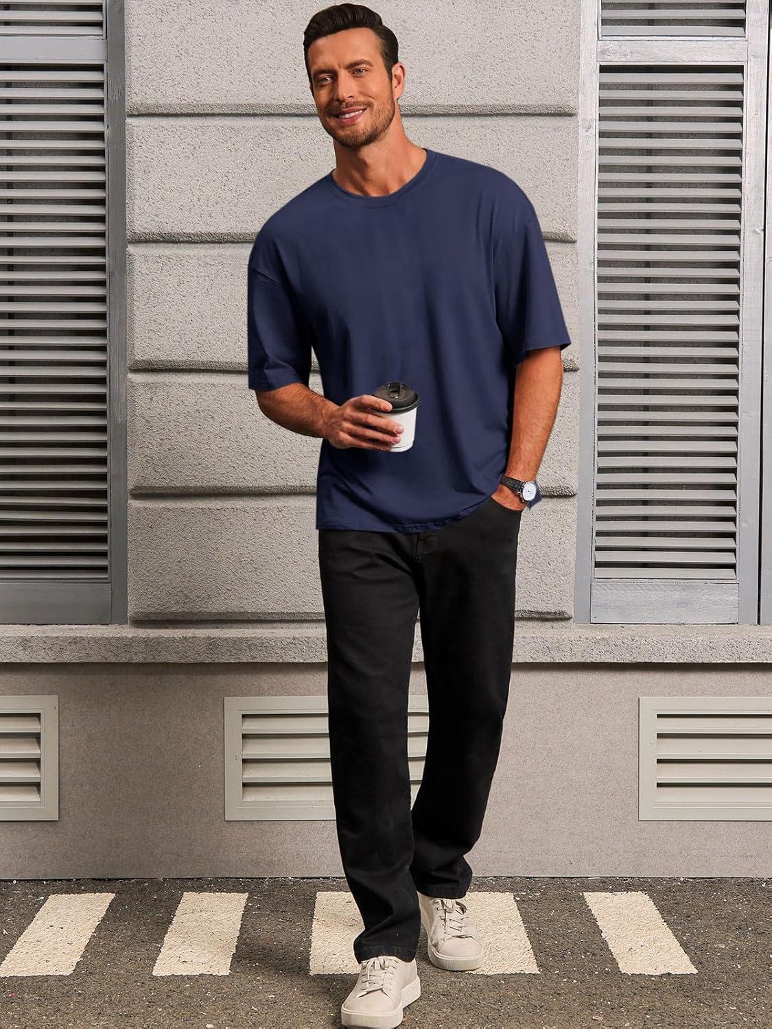 imageRuncati Mens Casual TShirts Short Sleeve Lightweight Oversized Summer Cotton Tee Beach Crew Neck TopsNavy