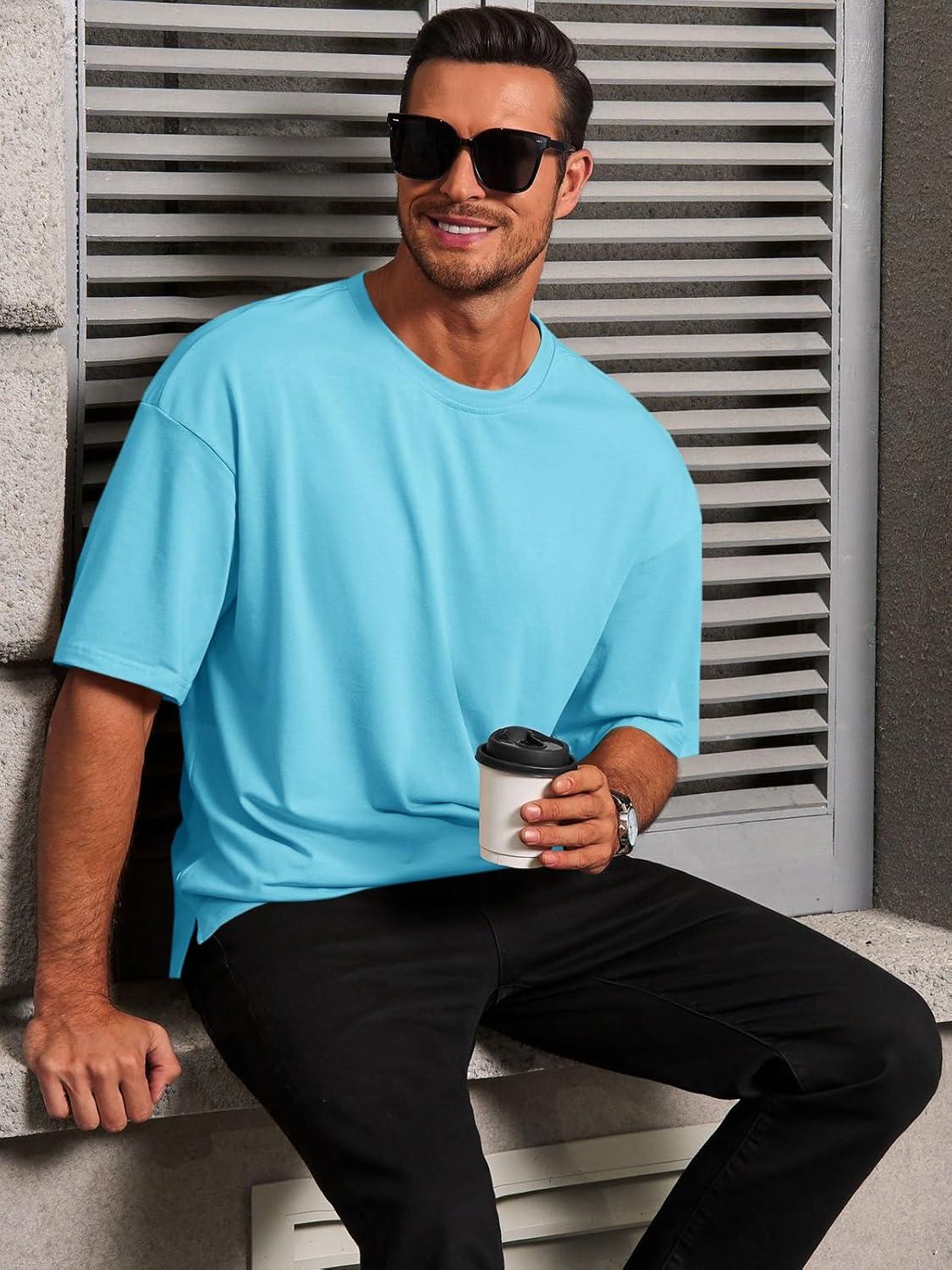 imageRuncati Mens Casual TShirts Short Sleeve Lightweight Oversized Summer Cotton Tee Beach Crew Neck TopsSky Blue