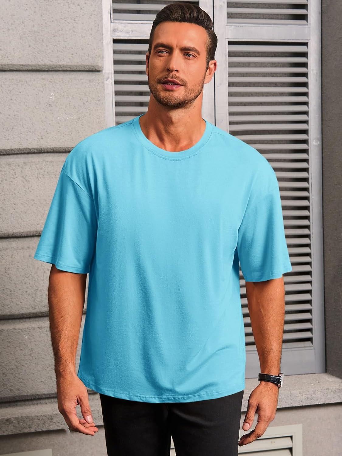 imageRuncati Mens Casual TShirts Short Sleeve Lightweight Oversized Summer Cotton Tee Beach Crew Neck TopsSky Blue