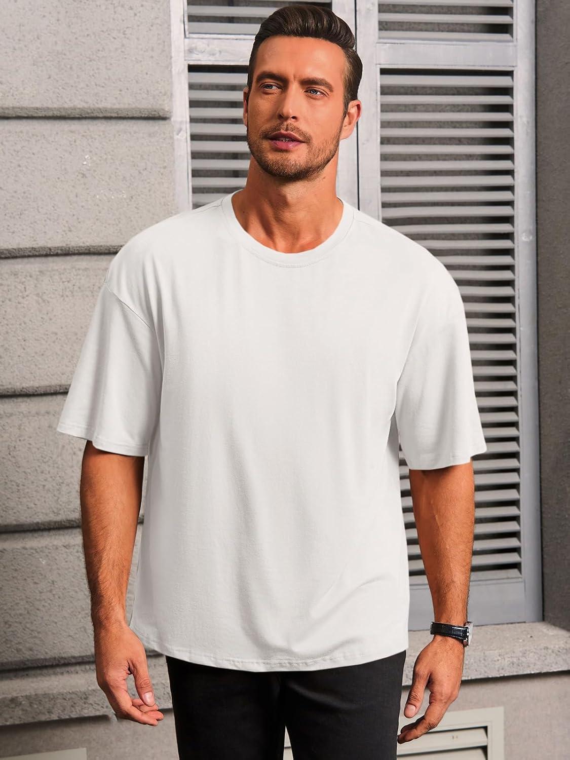 imageRuncati Mens Casual TShirts Short Sleeve Lightweight Oversized Summer Cotton Tee Beach Crew Neck TopsWhite
