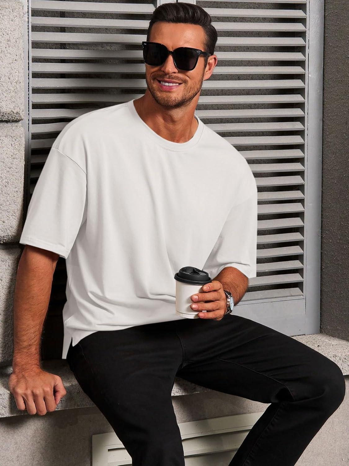 imageRuncati Mens Casual TShirts Short Sleeve Lightweight Oversized Summer Cotton Tee Beach Crew Neck TopsWhite