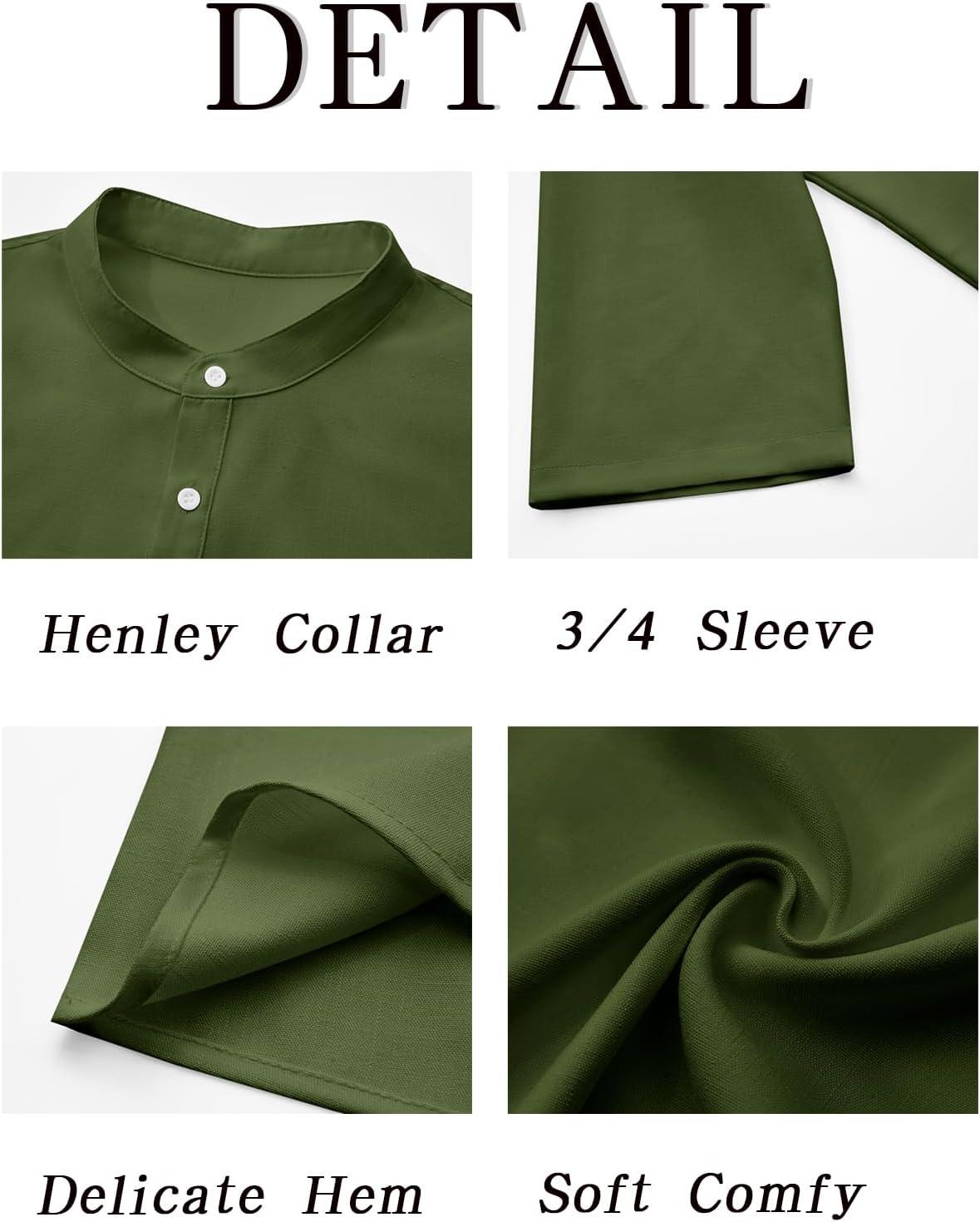 imageRuncati Mens Linen Henley Shirts Casual Lightweight 34 Sleeve TShirt Summer Beach Yoga Hippie TopsArmy Green