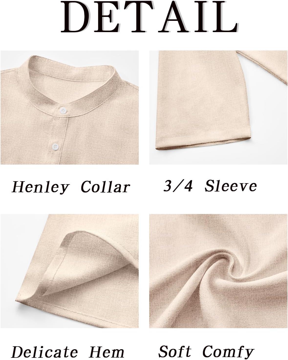 imageRuncati Mens Linen Henley Shirts Casual Lightweight 34 Sleeve TShirt Summer Beach Yoga Hippie TopsBeige