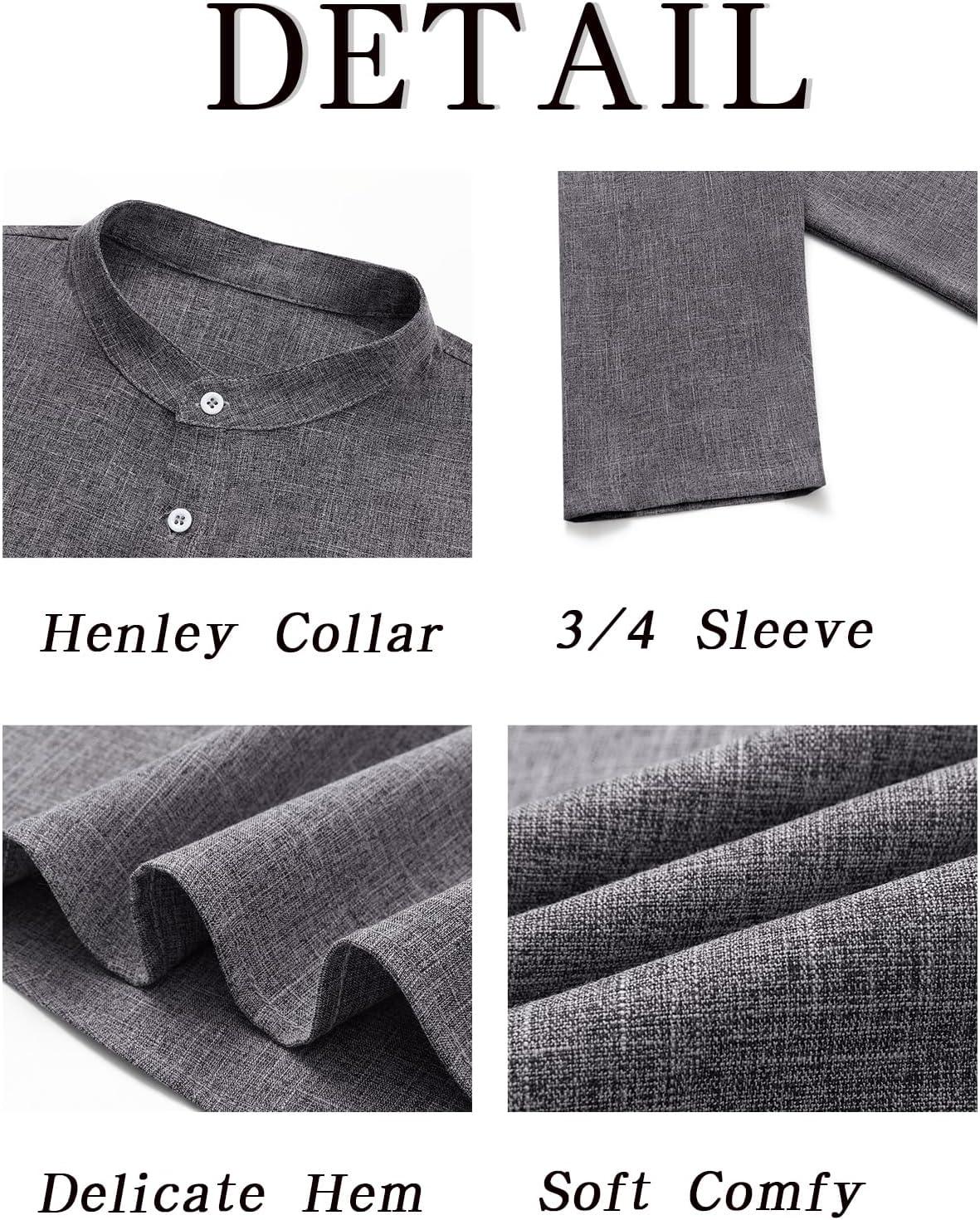 imageRuncati Mens Linen Henley Shirts Casual Lightweight 34 Sleeve TShirt Summer Beach Yoga Hippie TopsDark Grey