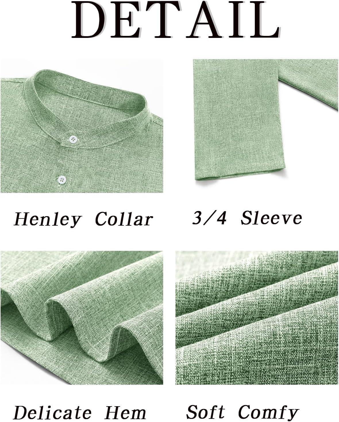 imageRuncati Mens Linen Henley Shirts Casual Lightweight 34 Sleeve TShirt Summer Beach Yoga Hippie TopsOlive Green