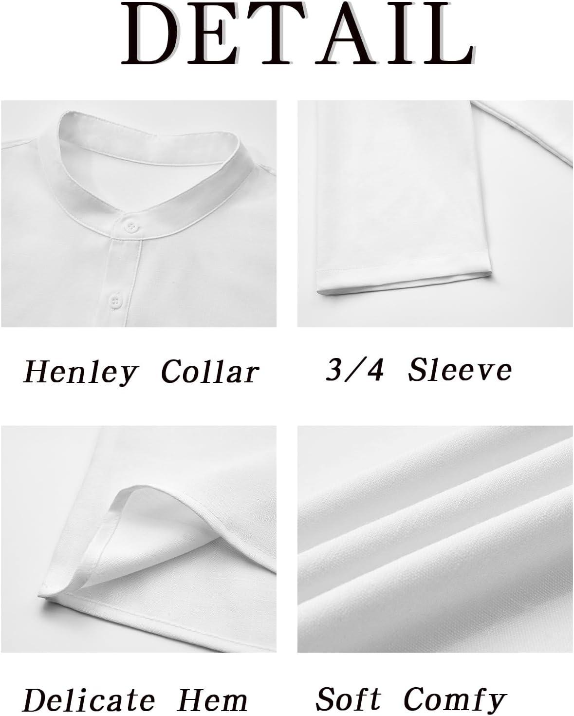 imageRuncati Mens Linen Henley Shirts Casual Lightweight 34 Sleeve TShirt Summer Beach Yoga Hippie TopsWhite
