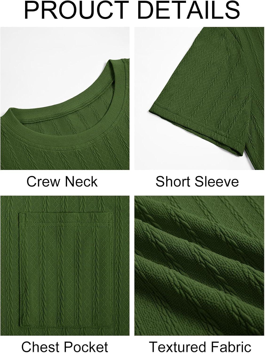 imageRuncati Mens Short Sleeve TShirts Casual Knit Texture Crewneck Pocket Tee Tops Loose Fit Summer ShirtArmy Green
