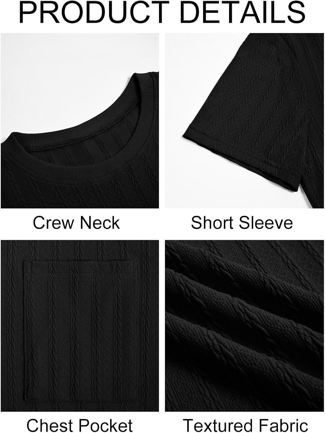 imageRuncati Mens Short Sleeve TShirts Casual Knit Texture Crewneck Pocket Tee Tops Loose Fit Summer ShirtBlack
