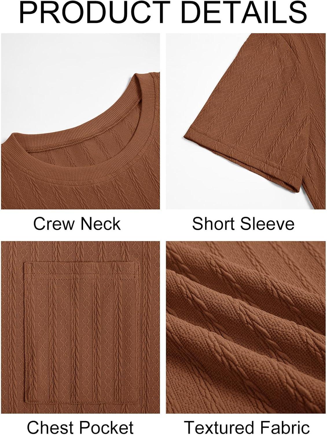 imageRuncati Mens Short Sleeve TShirts Casual Knit Texture Crewneck Pocket Tee Tops Loose Fit Summer ShirtCoffee