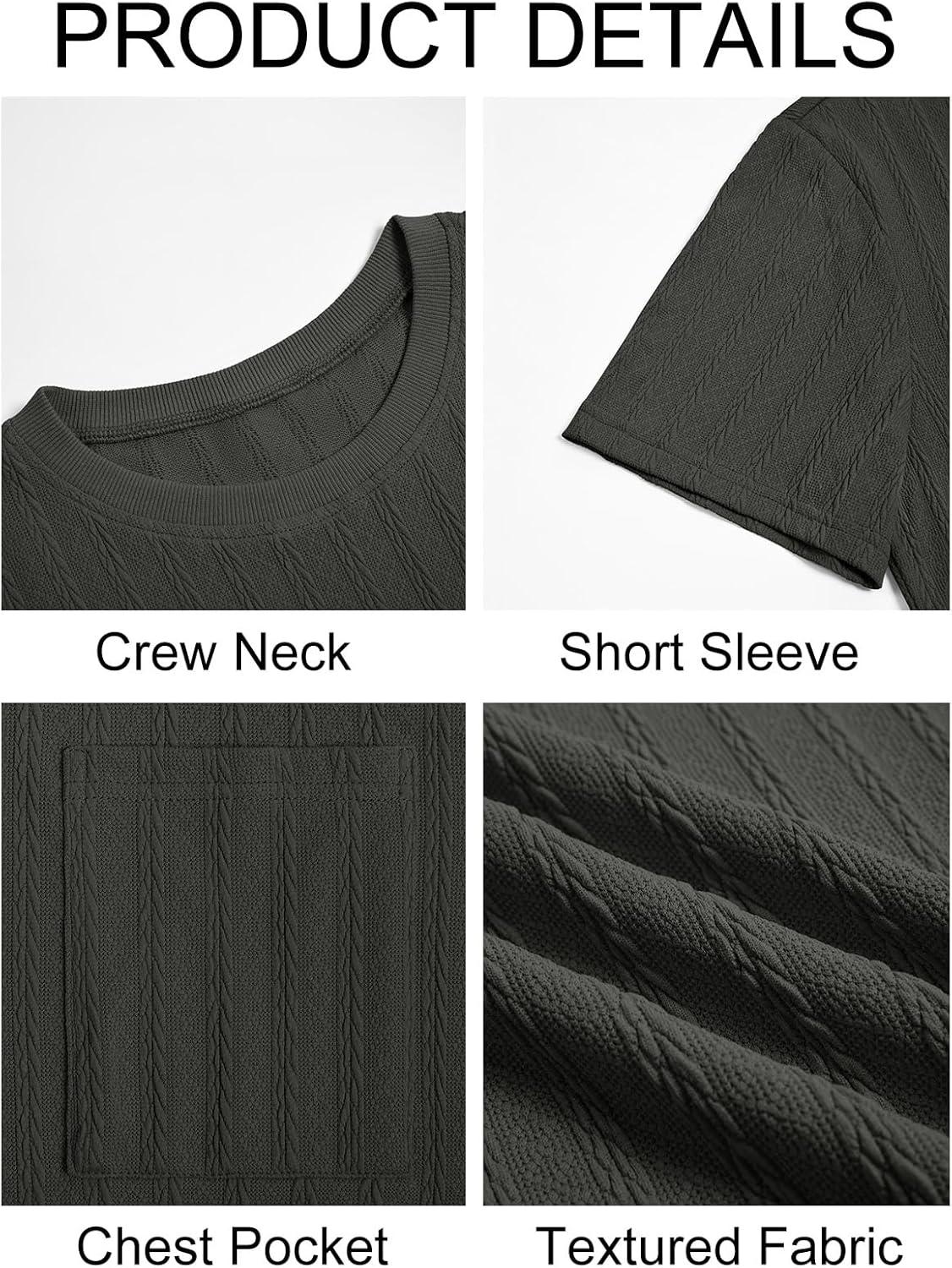 imageRuncati Mens Short Sleeve TShirts Casual Knit Texture Crewneck Pocket Tee Tops Loose Fit Summer ShirtDark Grey