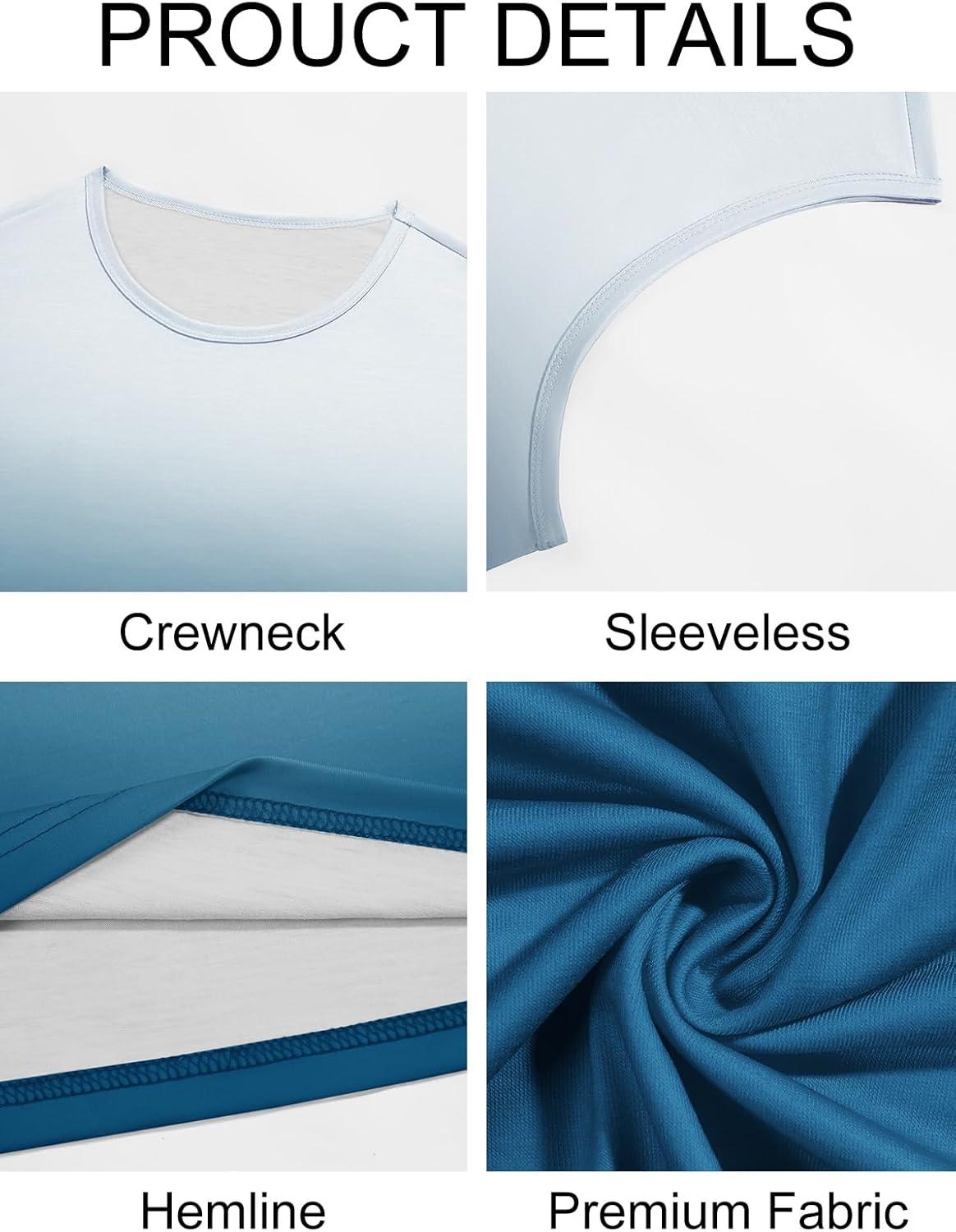 imageRuncati Mens Sleeveless Tank Tops Workout Muscle Gym T Shirts Crew Neck Gradient Tee TopsLake Blue