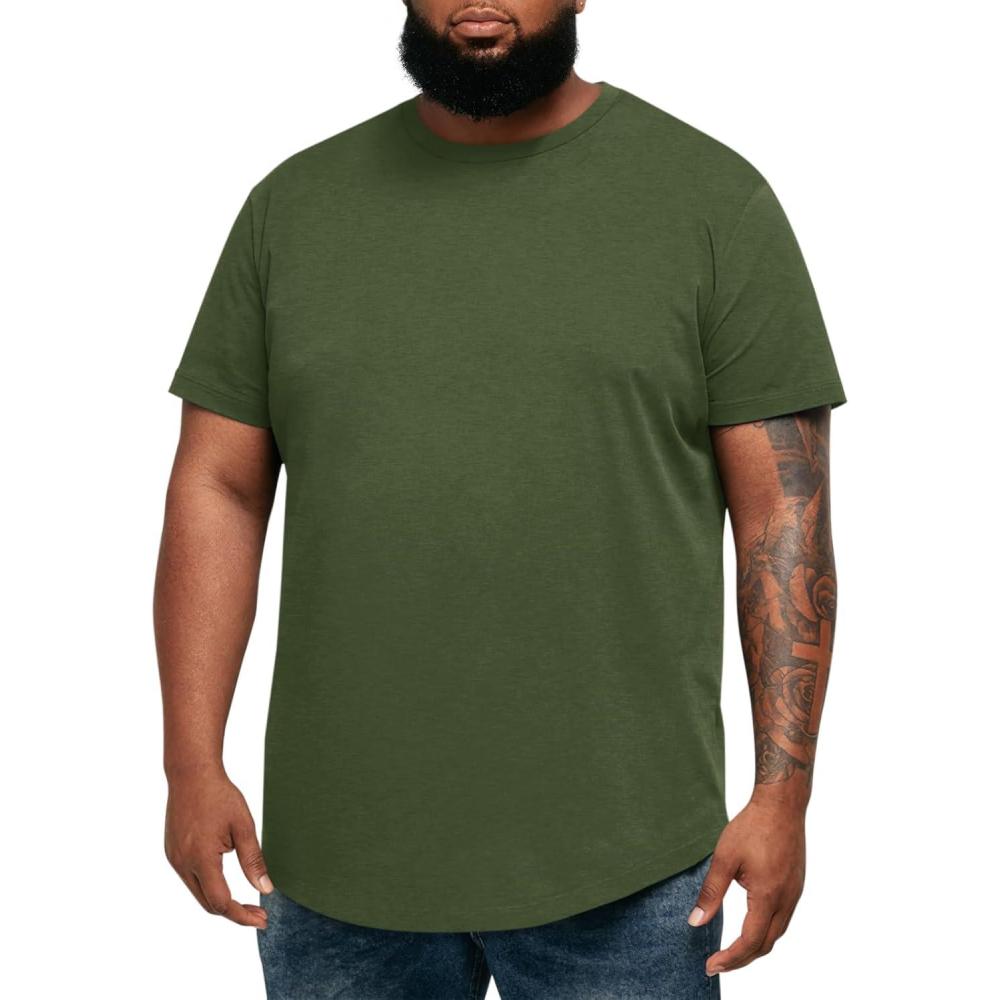 imageRuncati Mens Big and Tall Shirts Short Sleeve Crew Neck Casual TShirt Hipster Hip Hop Longline Tee ShirtsArmy Green