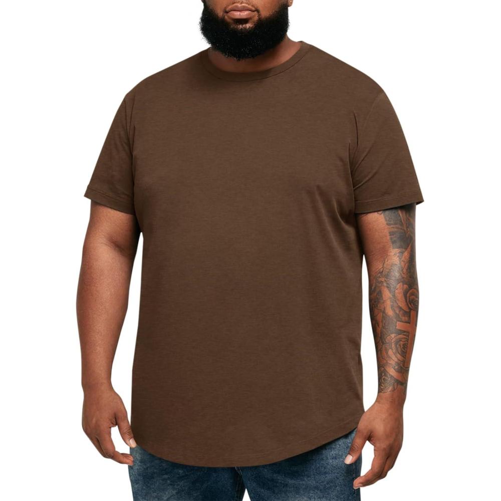 imageRuncati Mens Big and Tall Shirts Short Sleeve Crew Neck Casual TShirt Hipster Hip Hop Longline Tee ShirtsBrown