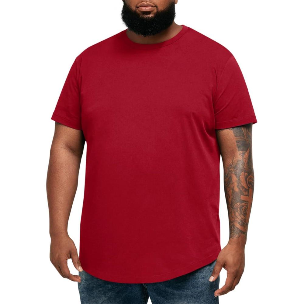 imageRuncati Mens Big and Tall Shirts Short Sleeve Crew Neck Casual TShirt Hipster Hip Hop Longline Tee ShirtsBurgundy