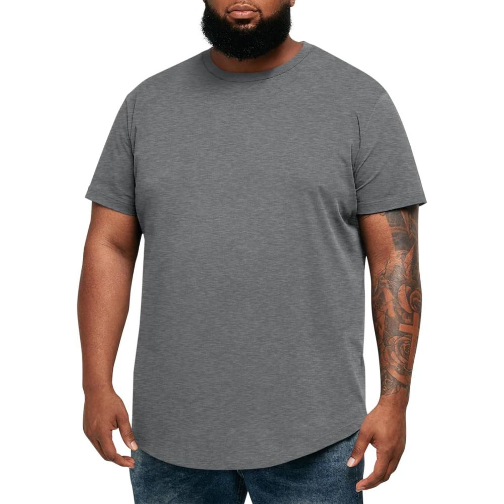 imageRuncati Mens Big and Tall Shirts Short Sleeve Crew Neck Casual TShirt Hipster Hip Hop Longline Tee ShirtsDark Grey