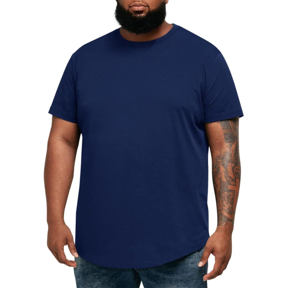 imageRuncati Mens Big and Tall Shirts Short Sleeve Crew Neck Casual TShirt Hipster Hip Hop Longline Tee ShirtsNavy