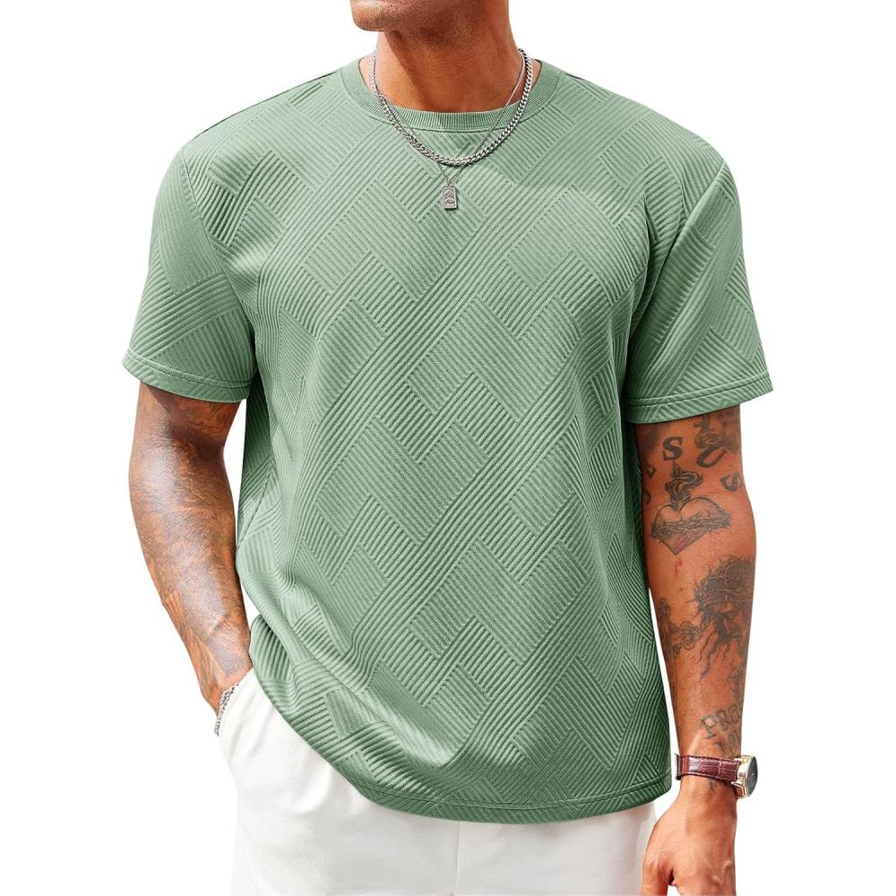 imageRuncati Mens Casual TShirts Short Sleeve Crewneck Summer Stretchy Shirt Textured Jacquard TopsMint Green