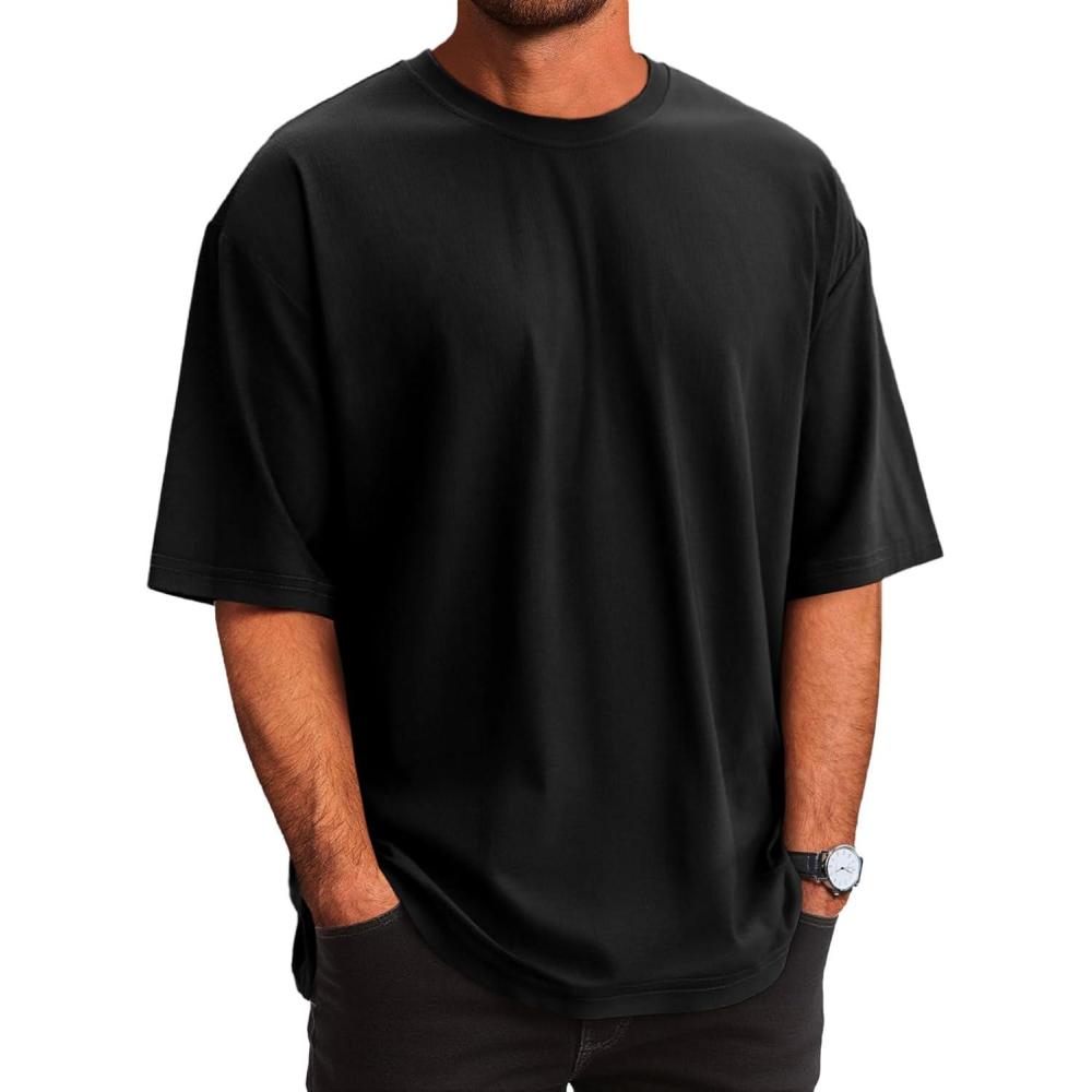 imageRuncati Mens Casual TShirts Short Sleeve Lightweight Oversized Summer Cotton Tee Beach Crew Neck TopsBlack