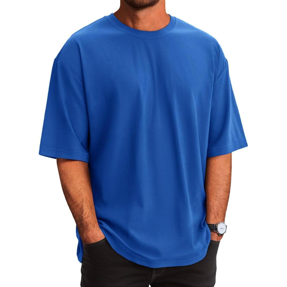 imageRuncati Mens Casual TShirts Short Sleeve Lightweight Oversized Summer Cotton Tee Beach Crew Neck TopsBlue