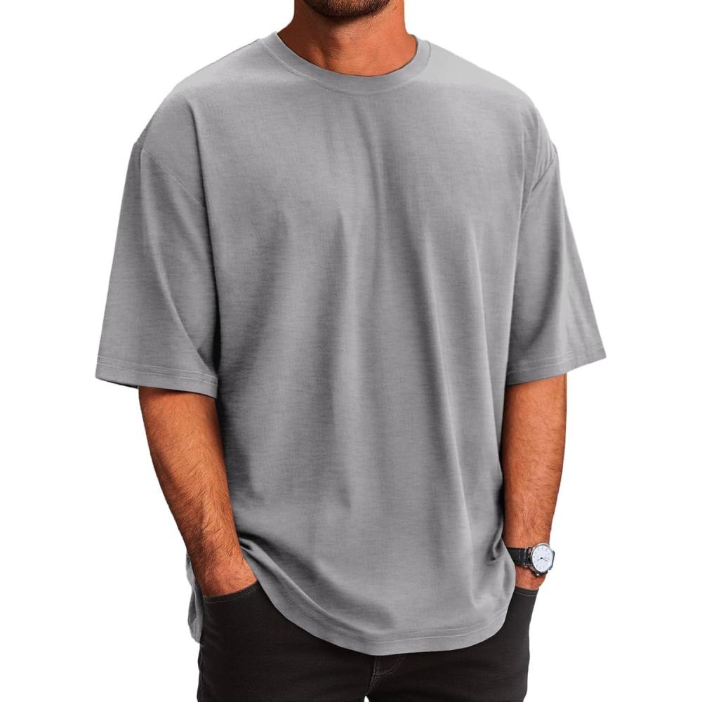 imageRuncati Mens Casual TShirts Short Sleeve Lightweight Oversized Summer Cotton Tee Beach Crew Neck TopsGrey