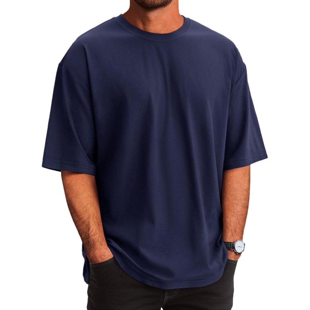 imageRuncati Mens Casual TShirts Short Sleeve Lightweight Oversized Summer Cotton Tee Beach Crew Neck TopsNavy