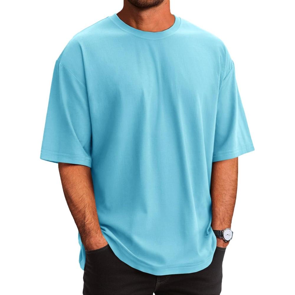 imageRuncati Mens Casual TShirts Short Sleeve Lightweight Oversized Summer Cotton Tee Beach Crew Neck TopsSky Blue