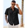 Runcati Mens Button Down Linen Shirt Short Sleeve Casual Vacation Shirts Summer Beach Wedding Tops with Pocket(Black)