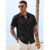 Runcati Mens Button Down Linen Shirt Short Sleeve Casual Vacation Shirts Summer Beach Wedding Tops with Pocket(Black)