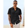 Runcati Mens Button Down Linen Shirt Short Sleeve Casual Vacation Shirts Summer Beach Wedding Tops with Pocket(Black)