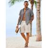 Runcati Mens Button Down Linen Shirt Short Sleeve Casual Vacation Shirts Summer Beach Wedding Tops with Pocket(Gray)