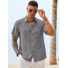 Runcati Mens Button Down Linen Shirt Short Sleeve Casual Vacation Shirts Summer Beach Wedding Tops with Pocket(Gray)