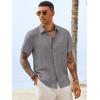 Runcati Mens Button Down Linen Shirt Short Sleeve Casual Vacation Shirts Summer Beach Wedding Tops with Pocket(Gray)