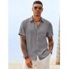 Runcati Mens Button Down Linen Shirt Short Sleeve Casual Vacation Shirts Summer Beach Wedding Tops with Pocket(Gray)