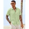 Runcati Mens Button Down Linen Shirt Short Sleeve Casual Vacation Shirts Summer Beach Wedding Tops with Pocket(Mint)