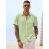 Runcati Mens Button Down Linen Shirt Short Sleeve Casual Vacation Shirts Summer Beach Wedding Tops with Pocket(Mint)