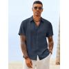 Runcati Mens Button Down Linen Shirt Short Sleeve Casual Vacation Shirts Summer Beach Wedding Tops with Pocket(Navy)