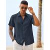 Runcati Mens Button Down Linen Shirt Short Sleeve Casual Vacation Shirts Summer Beach Wedding Tops with Pocket(Navy)