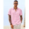 Runcati Mens Button Down Linen Shirt Short Sleeve Casual Vacation Shirts Summer Beach Wedding Tops with Pocket(Pink)