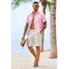 Runcati Mens Button Down Linen Shirt Short Sleeve Casual Vacation Shirts Summer Beach Wedding Tops with Pocket(Pink)