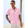 Runcati Mens Button Down Linen Shirt Short Sleeve Casual Vacation Shirts Summer Beach Wedding Tops with Pocket(Pink)