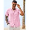 Runcati Mens Button Down Linen Shirt Short Sleeve Casual Vacation Shirts Summer Beach Wedding Tops with Pocket(Pink)