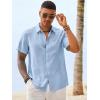 Runcati Mens Button Down Linen Shirt Short Sleeve Casual Vacation Shirts Summer Beach Wedding Tops with Pocket(Sky Blue)