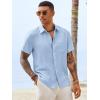 Runcati Mens Button Down Linen Shirt Short Sleeve Casual Vacation Shirts Summer Beach Wedding Tops with Pocket(Sky Blue)