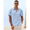 Runcati Mens Button Down Linen Shirt Short Sleeve Casual Vacation Shirts Summer Beach Wedding Tops with Pocket(Sky Blue)