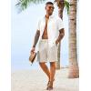 Runcati Mens Button Down Linen Shirt Short Sleeve Casual Vacation Shirts Summer Beach Wedding Tops with Pocket(White)