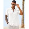 Runcati Mens Button Down Linen Shirt Short Sleeve Casual Vacation Shirts Summer Beach Wedding Tops with Pocket(White)